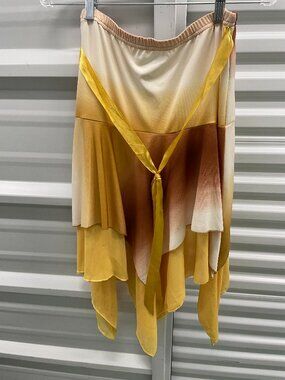 Splash Handkerchief Hem Fairy Skirt Brown Cream Yellow Size Medium